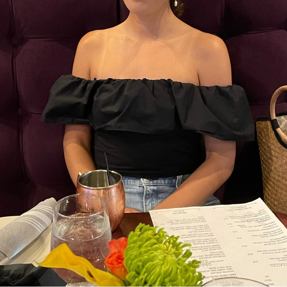 Zara ruffle off the shoulder crop top black